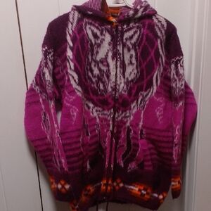 Sacred Wolf Dreamcatch Woven Alpaca Hoodie Sweater Jacket
